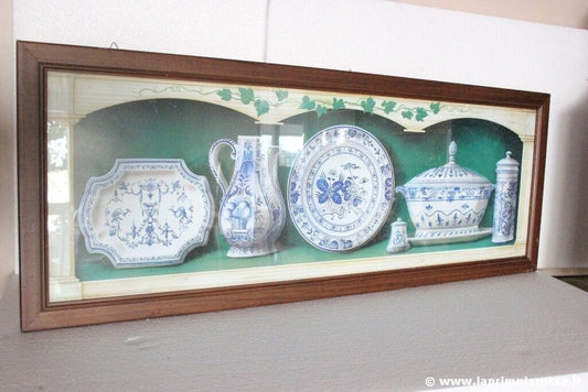 STAMPA VINTAGE ARTI GRAFICHE RICORDI 1996 CON CERAMICHE BIANCO E BLU L. cm 96 Stampe e Incisioni