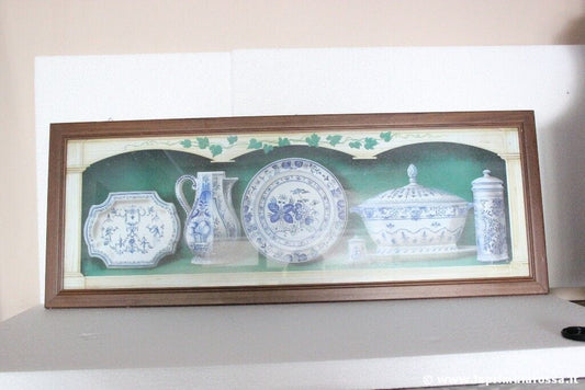 STAMPA VINTAGE ARTI GRAFICHE RICORDI 1996 CON CERAMICHE BIANCO E BLU L. cm 96 Stampe e Incisioni