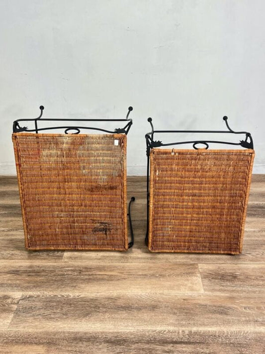 Tavolini vintage da caffe in paglia rattan vimini stile country chic ferro nero Arredamento