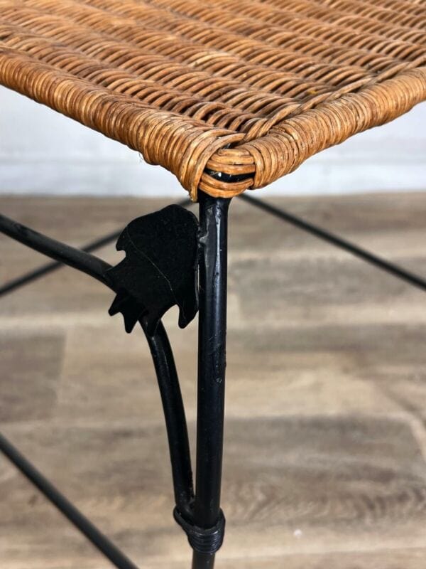 Tavolini vintage da caffe in paglia rattan vimini stile country chic ferro nero Arredamento