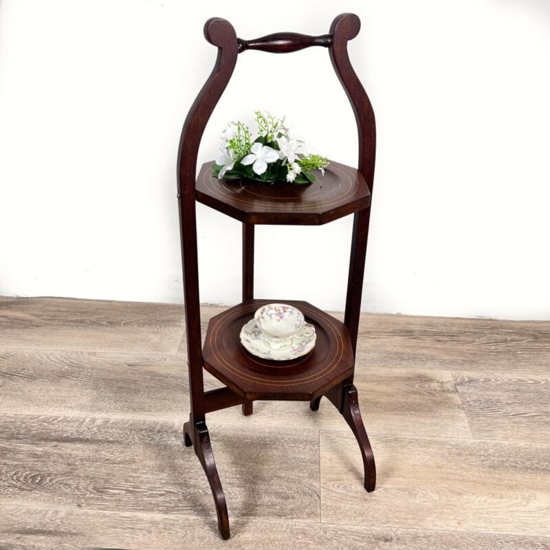 Tavolino antico a due ripiani in legno etagere pieghevole porta dolci cake stand Arredamento