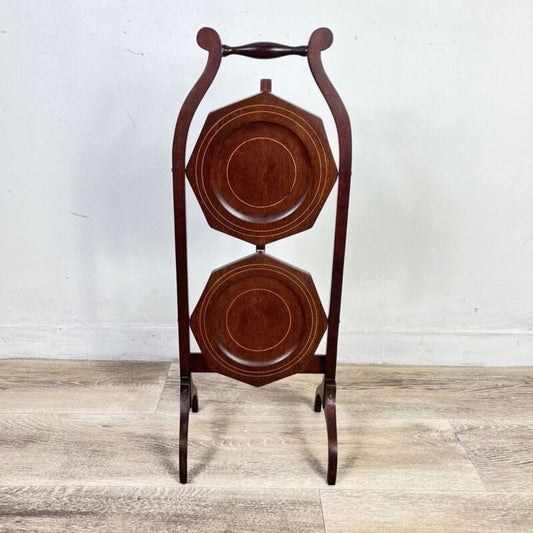 Tavolino antico a due ripiani in legno etagere pieghevole porta dolci cake stand Arredamento