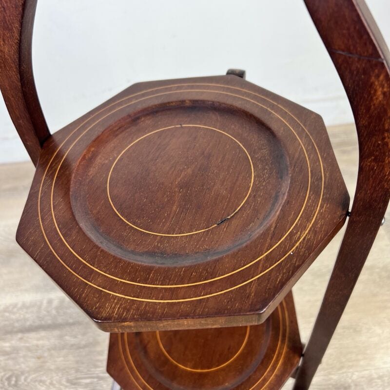 Tavolino antico a due ripiani in legno etagere pieghevole porta dolci cake stand Arredamento
