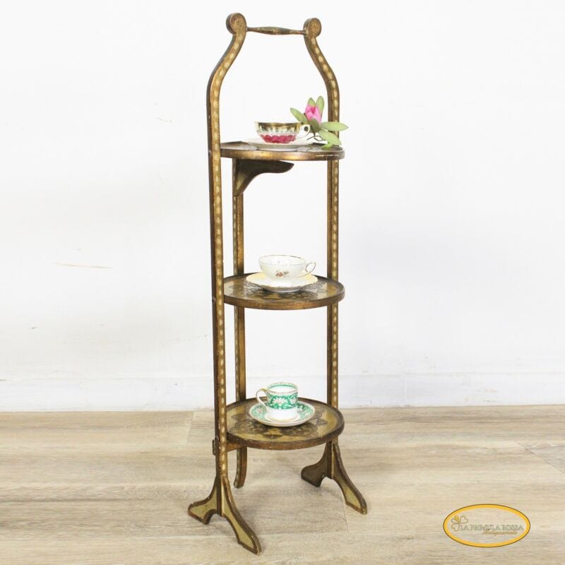 Tavolino antico a piu ripiani in legno etagere pieghevole porta dolci cake stand Arredamento