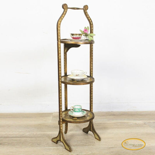 Tavolino antico a piu ripiani in legno etagere pieghevole porta dolci cake stand Arredamento