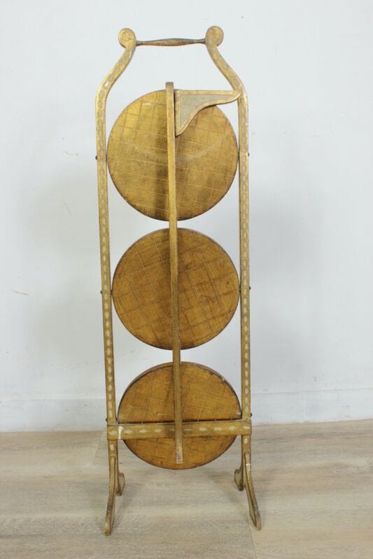 Tavolino antico a piu ripiani in legno etagere pieghevole porta dolci cake stand Arredamento