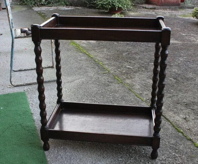 TAVOLINO ANTICO IN LEGNO DI ROVERE A DUE RIPIANI  PORTAVIVANDE INGLESE Arredamento