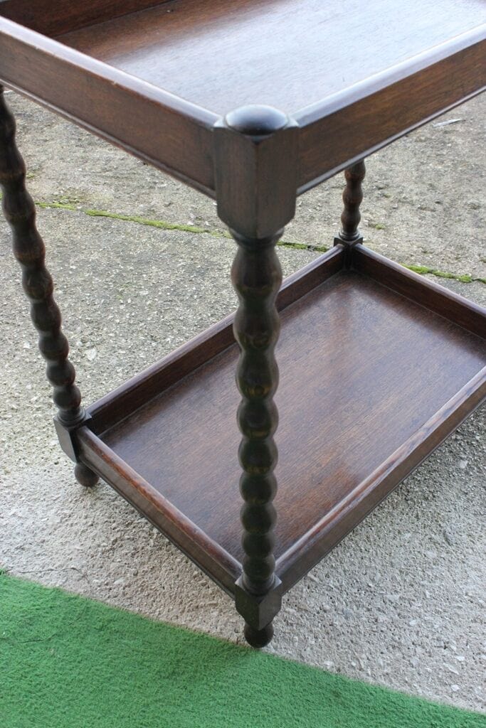 TAVOLINO ANTICO IN LEGNO DI ROVERE A DUE RIPIANI  PORTAVIVANDE INGLESE Arredamento