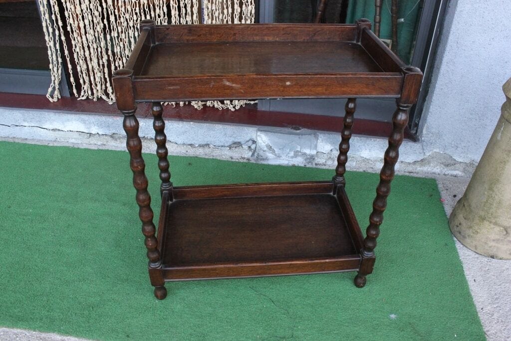 TAVOLINO ANTICO IN LEGNO DI ROVERE A DUE RIPIANI  PORTAVIVANDE INGLESE Arredamento