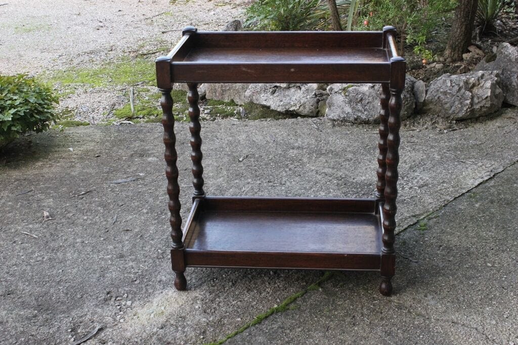 TAVOLINO ANTICO IN LEGNO DI ROVERE A DUE RIPIANI  PORTAVIVANDE INGLESE Arredamento