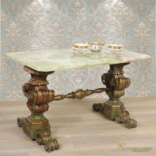 Tavolino antico rettangolare in legno e onice tavolo basso da per salotto marmo Arredamento