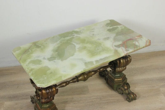 Tavolino antico rettangolare in legno e onice tavolo basso da per salotto marmo Arredamento