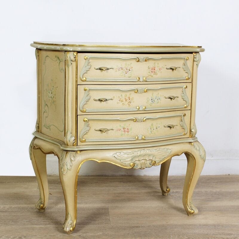 Tavolino con cassetti laccato comodino dipinto in stile veneziano mobile antico Arredamento