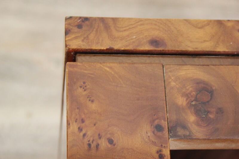 Tavolino da salotto basso tavolo vintage stile art deco in legno radica chiaro Arredamento