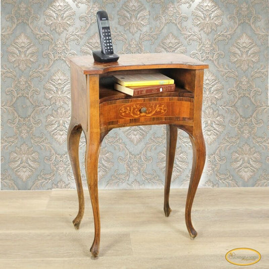 Tavolino intarsiato stile antico Luigi XV mobile porta telefono con cassetto Arredamento