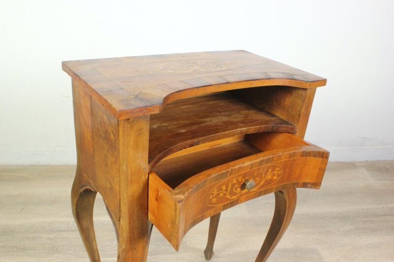 Tavolino intarsiato stile antico Luigi XV mobile porta telefono con cassetto Arredamento