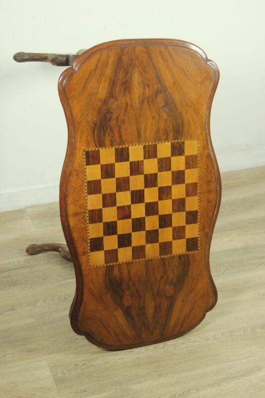 Tavolino tavolo antico da per salotto in legno d'epoca 800 intarsiato scacchiera Arredamento