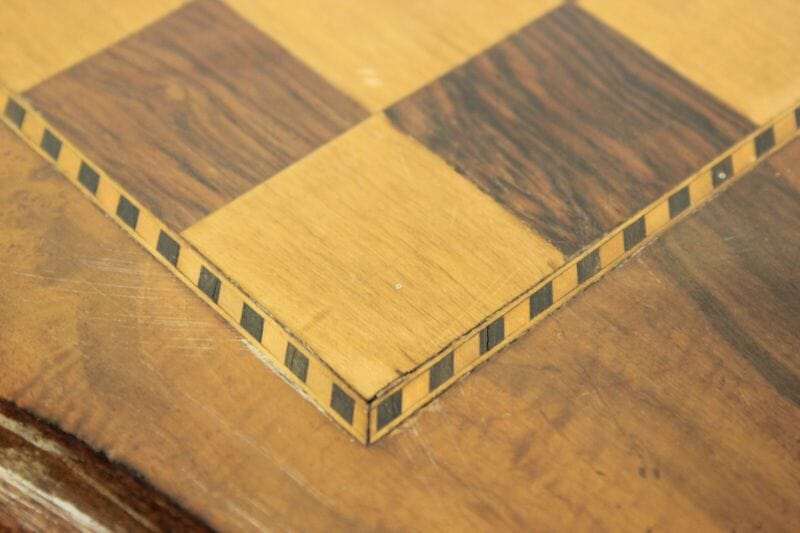 Tavolino tavolo antico da per salotto in legno d'epoca 800 intarsiato scacchiera Arredamento