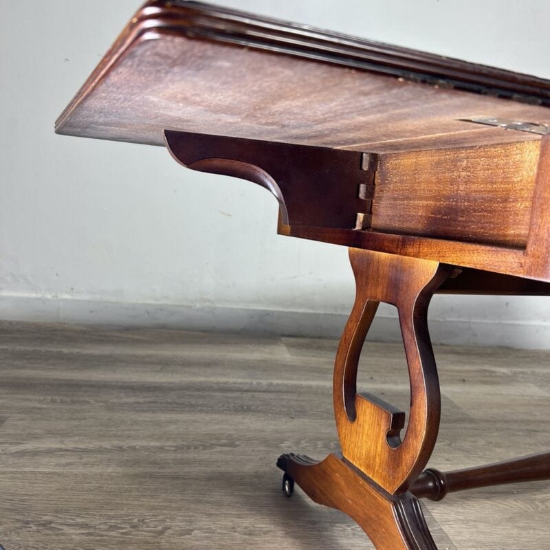 Tavolino tavolo antico da salotto basso in legno piano pelle marrone per ufficio Arredamento