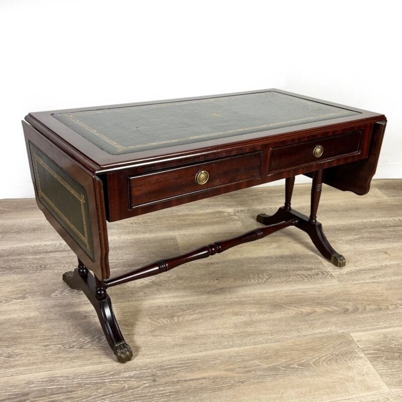 Tavolino tavolo antico da salotto basso in legno piano pelle per ufficio vintage Arredamento