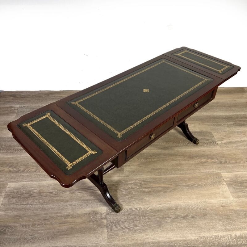 Tavolino tavolo antico da salotto basso in legno piano pelle per ufficio vintage Arredamento