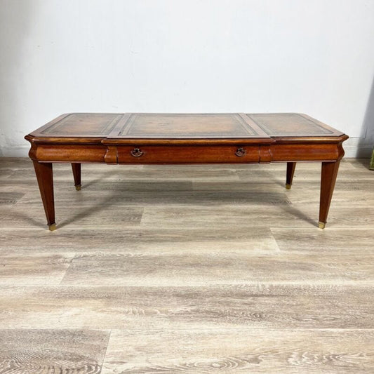 Tavolino tavolo antico da salotto basso in legno piano pelle per ufficio vintage Arredamento