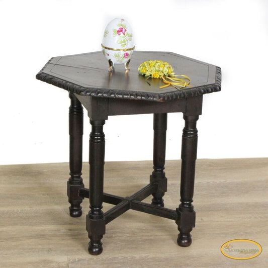 Tavolino tavolo antico da salotto basso per soggiorno in legno ottagonale scuro Arredamento