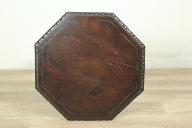 Tavolino tavolo antico da salotto basso per soggiorno in legno ottagonale scuro Arredamento