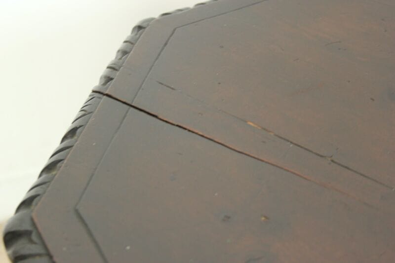 Tavolino tavolo antico da salotto basso per soggiorno in legno ottagonale scuro Arredamento