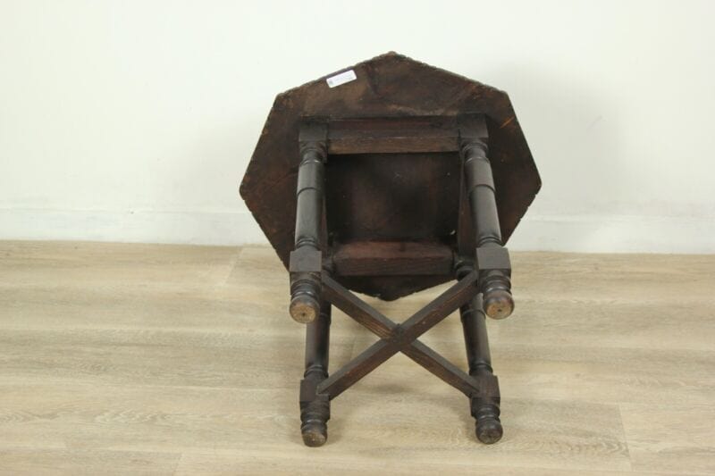 Tavolino tavolo antico da salotto basso per soggiorno in legno ottagonale scuro Arredamento