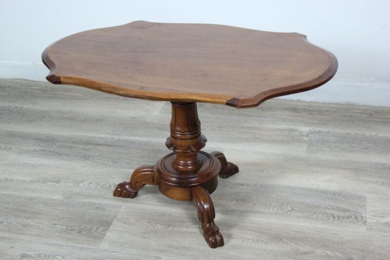 Tavolino tavolo antico da salotto basso per soggiorno in legno ovale a biscotto Arredamento