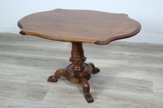 Tavolino tavolo antico da salotto basso per soggiorno in legno ovale a biscotto Arredamento