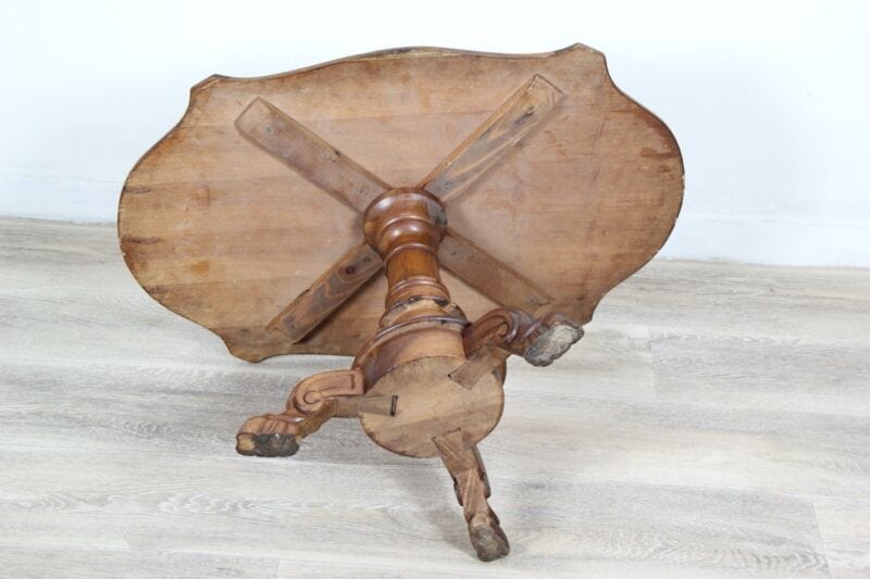 Tavolino tavolo antico da salotto basso per soggiorno in legno ovale a biscotto Arredamento