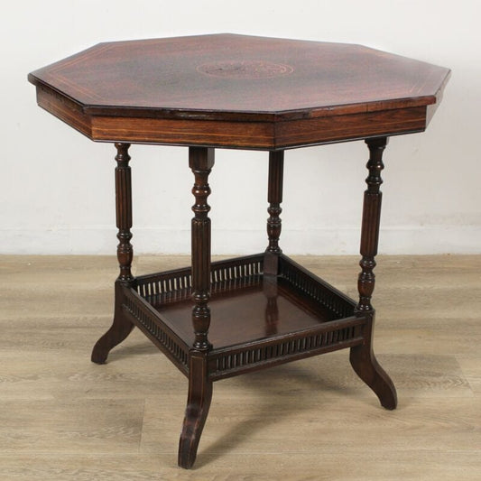 Tavolino tavolo antico da salotto in legno palissandro ottagonale inglese  '800 Arredamento