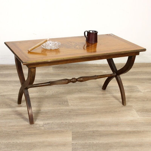 Tavolino tavolo antico da salotto soggiorno in legno intarsiato rettangolare Arredamento