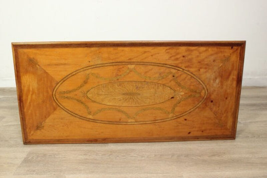 Tavolino tavolo antico da salotto soggiorno in legno intarsiato rettangolare . Arredamento