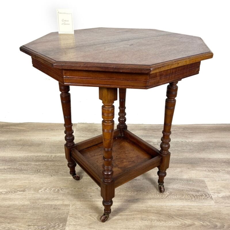 Tavolino tavolo antico da salotto soggiorno in legno ottagonale inglese  '800 X Arredamento