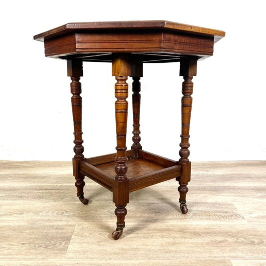 Tavolino tavolo antico da salotto soggiorno in legno ottagonale inglese  '800 X Arredamento