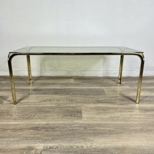 Tavolino tavolo da salotto caffe basso rettangolare in vetro e ottone di design Arredamento