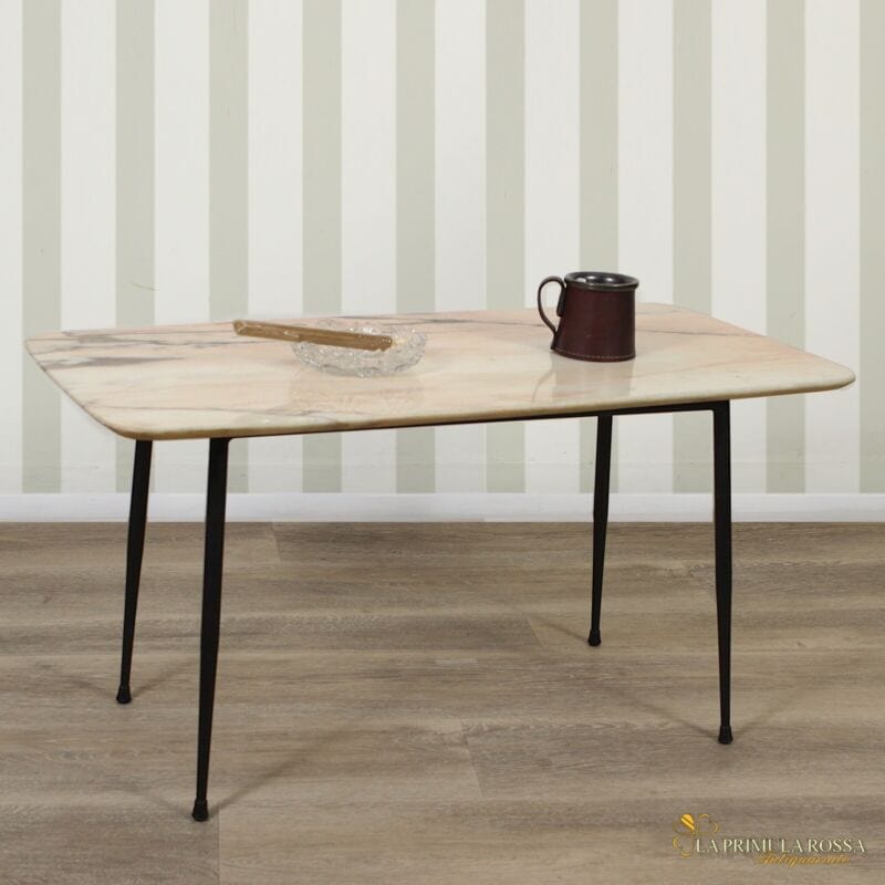 Tavolino tavolo vintage da salotto basso di modernariato anni 60 70 con marmo Arredamento