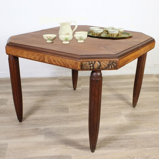 Tavolo antico allungabile in legno di noce quadrato da pranzo d'epoca primi 900 Arredamento