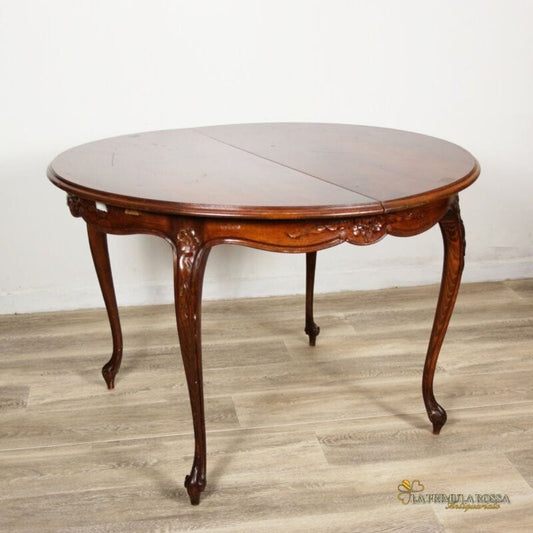 TAVOLO ANTICO ALLUNGABILE IN LEGNO ROTONDO DA PRANZO CON PROLUNGA INTAGLIATO Arredamento