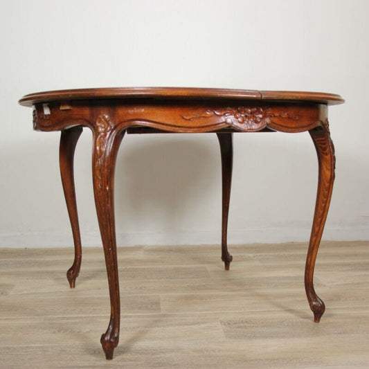 TAVOLO ANTICO ALLUNGABILE IN LEGNO ROTONDO DA PRANZO CON PROLUNGA INTAGLIATO Arredamento