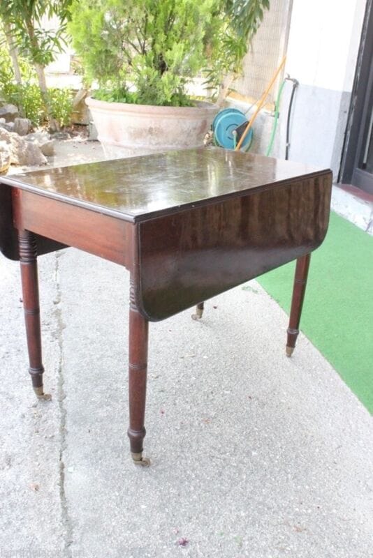 TAVOLO ANTICO IN LEGNO CON ALETTE - CONSOLLE - TAVOLINO IN MOGANO + CASSETTO Arredamento