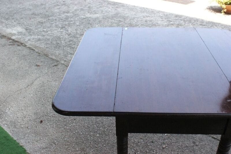TAVOLO ANTICO IN LEGNO CON ALETTE - CONSOLLE - TAVOLINO IN MOGANO + CASSETTO Arredamento