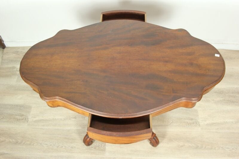 Tavolo antico tavolino in legno mogano ovale a biscotto con cassetti epoca 800 Arredamento