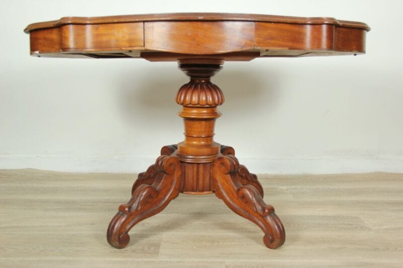 Tavolo antico tavolino in legno mogano ovale a biscotto con cassetti epoca 800 Arredamento