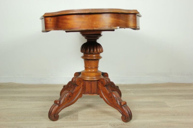 Tavolo antico tavolino in legno mogano ovale a biscotto con cassetti epoca 800 Arredamento