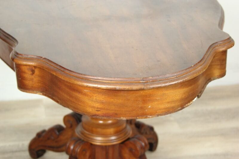 Tavolo antico tavolino in legno mogano ovale a biscotto con cassetti epoca 800 Arredamento