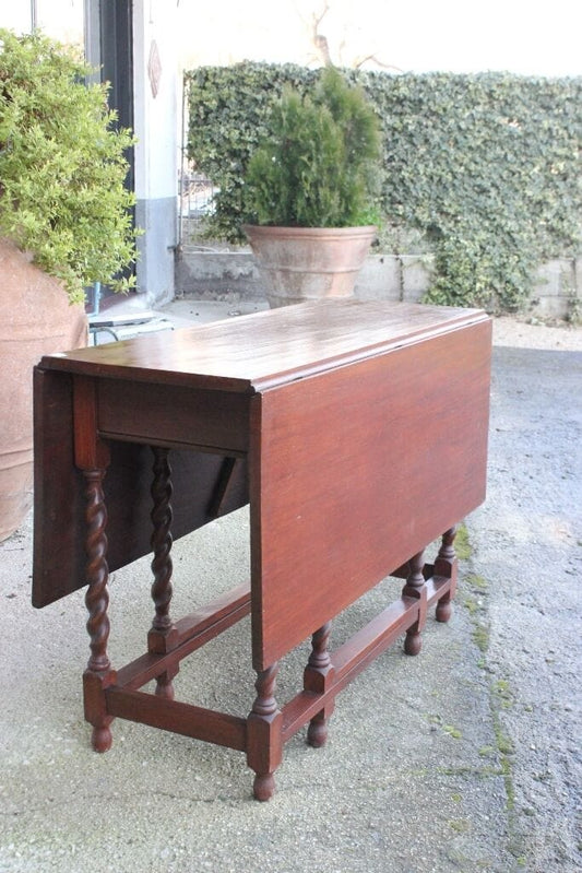 TAVOLO D'EPOCA A BANDELLE IN LEGNO DI MOGANO CONSOLLE TAVOLINO CON ALETTE Arredamento